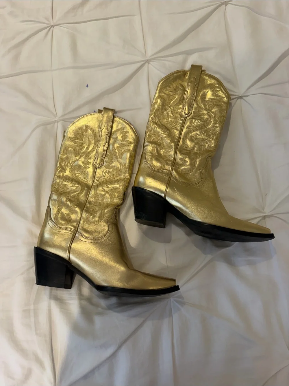 Jeffrey Campbell Dagget Gold Leather Cowboy Boots - Picture 3 of 8